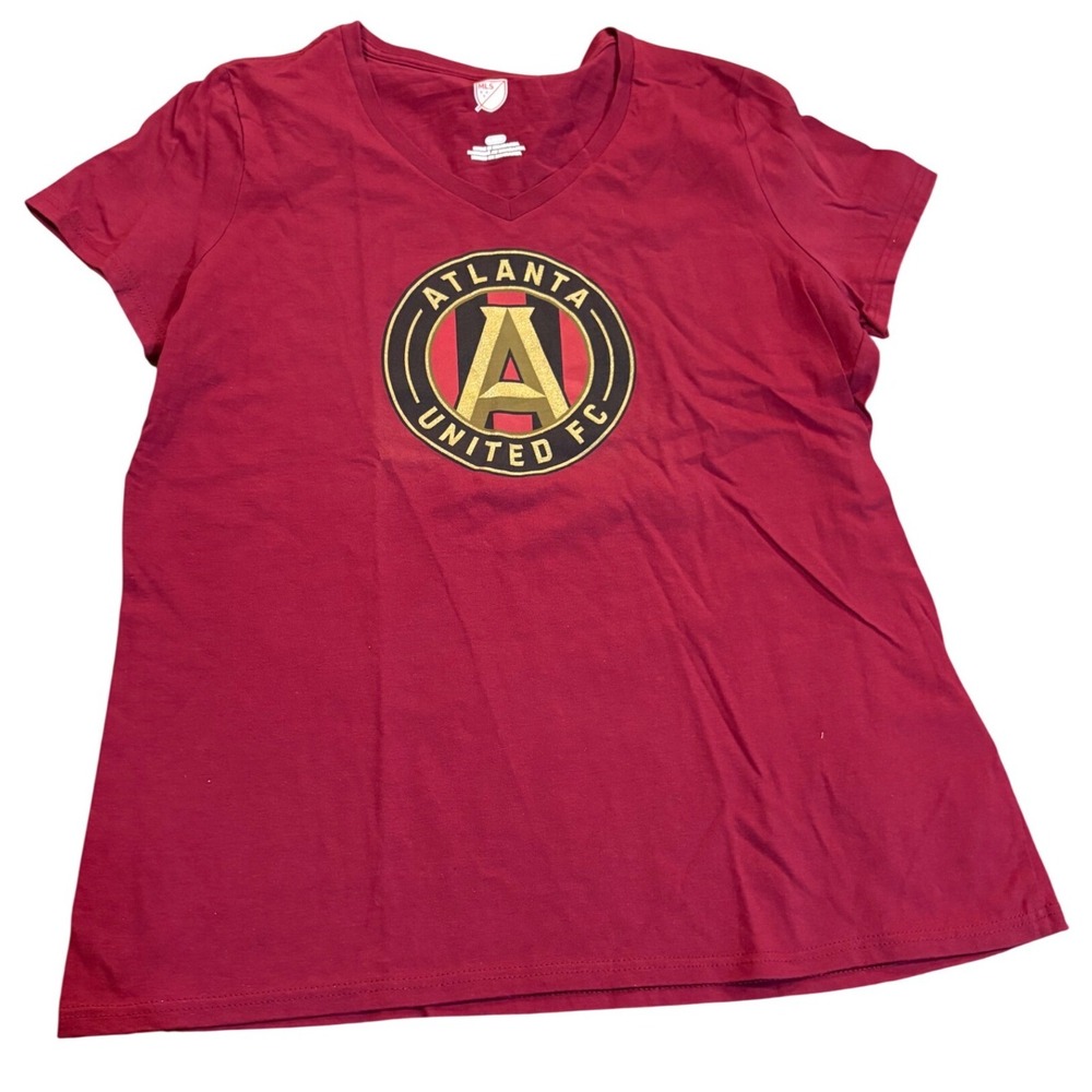 Atlanta United FC Womens V-Neck T-Shirt Red MLS Soccer Tee Size Large NWT